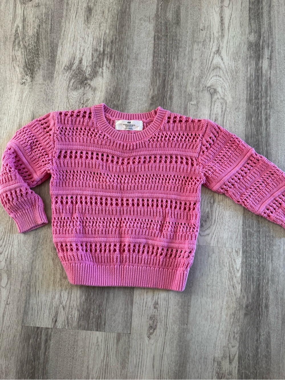 H&M Pink Open-Knit Crewneck Sweater 3-4t